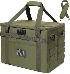 Tactical Camping Storage Bag Utility Tote Bag Camp Kitchen & Trunk Organizer with Combination Lock and Shoulder Strap