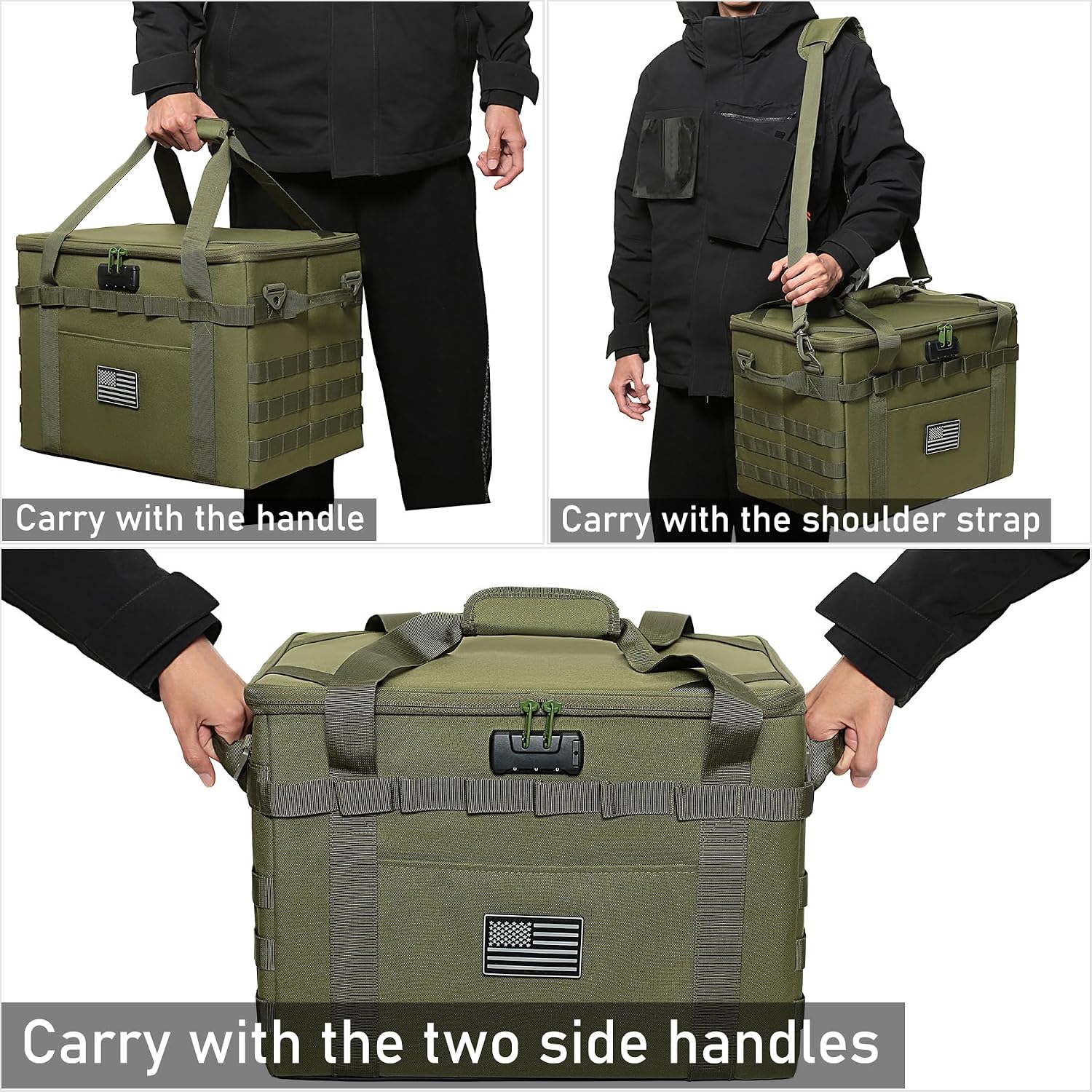 Tactical Camping Storage Bag Utility Tote Bag Camp Kitchen & Trunk Organizer with Combination Lock and Shoulder Strap - Image 5