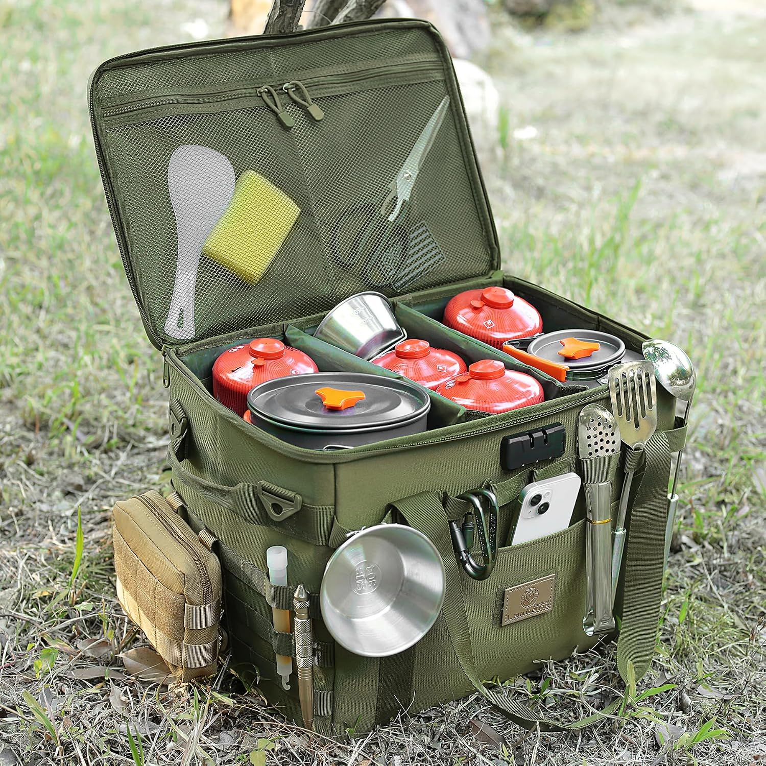 Tactical Camping Storage Bag Utility Tote Bag Camp Kitchen & Trunk Organizer with Combination Lock and Shoulder Strap - Image 8