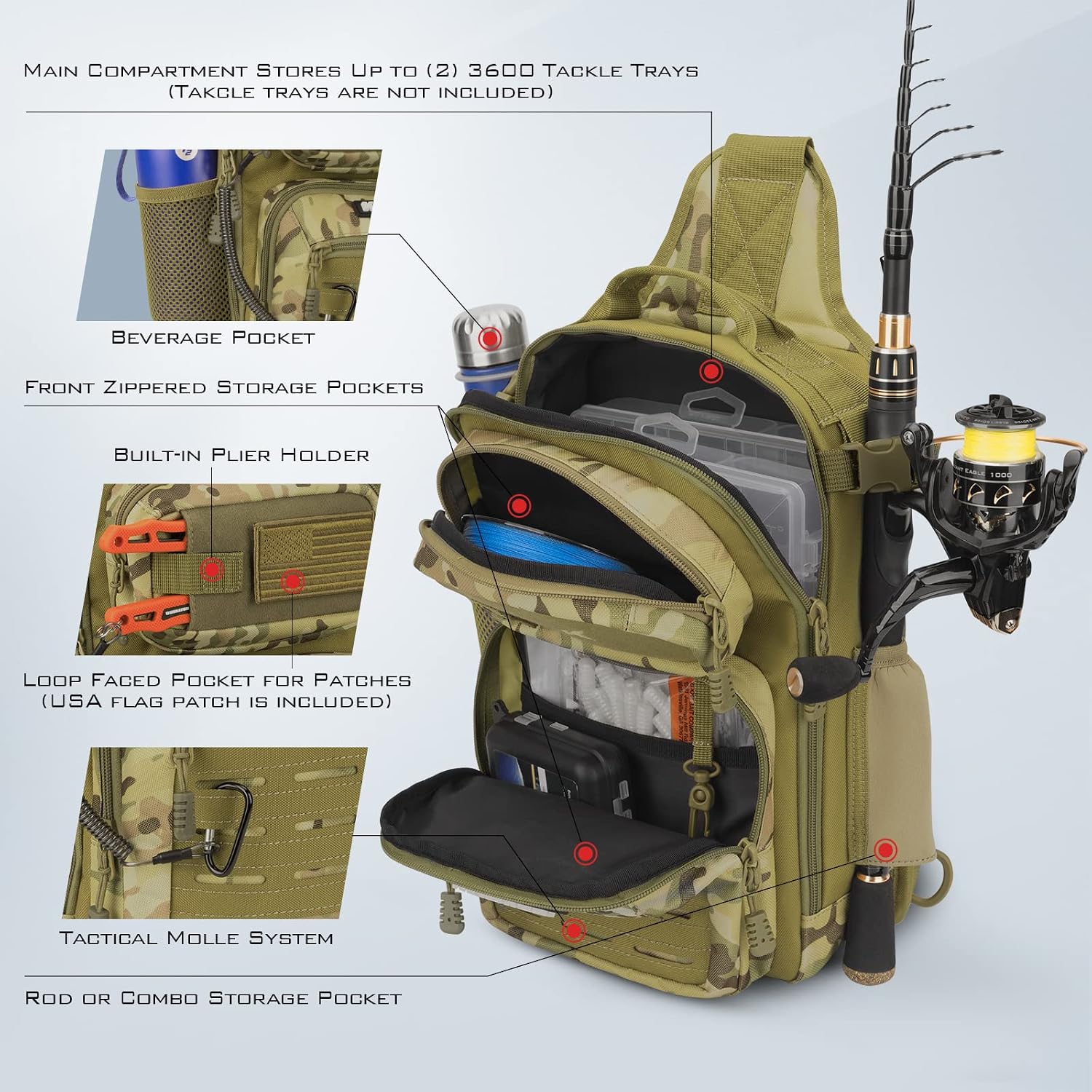 KastKing Blowbak Fishing Sling Bag, Fishing Backpack with Rod Holder - Image 4
