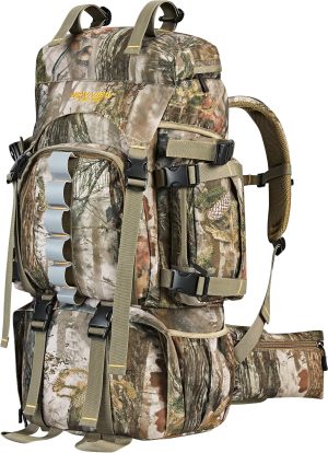 NEW VIEW 60L Hunting Backpack for Men, Large Capacity Camo Backpack, Multi-Pocket Hunting Pack with Rain Cover for Deer, Elk, Saddle