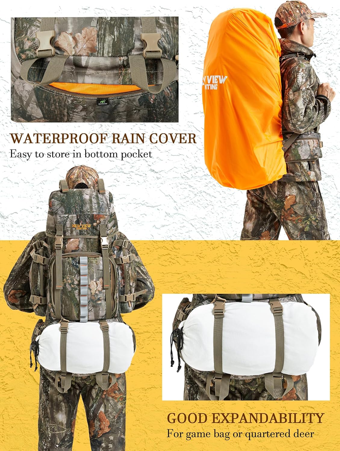 NEW VIEW 60L Hunting Backpack for Men, Large Capacity Camo Backpack, Multi-Pocket Hunting Pack with Rain Cover for Deer, Elk, Saddle - Image 6
