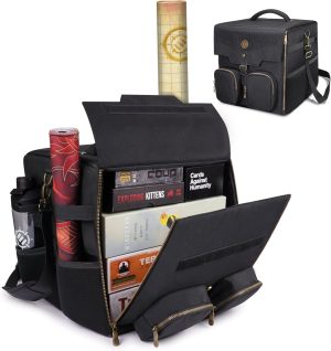 ENHANCE Board Game Shoulder Bag - Reinforced Board Game Storage with Padded Shoulder Strap and Accessories Pockets for Dice, Cards, More - Carrier Protects Tabletop Adventures