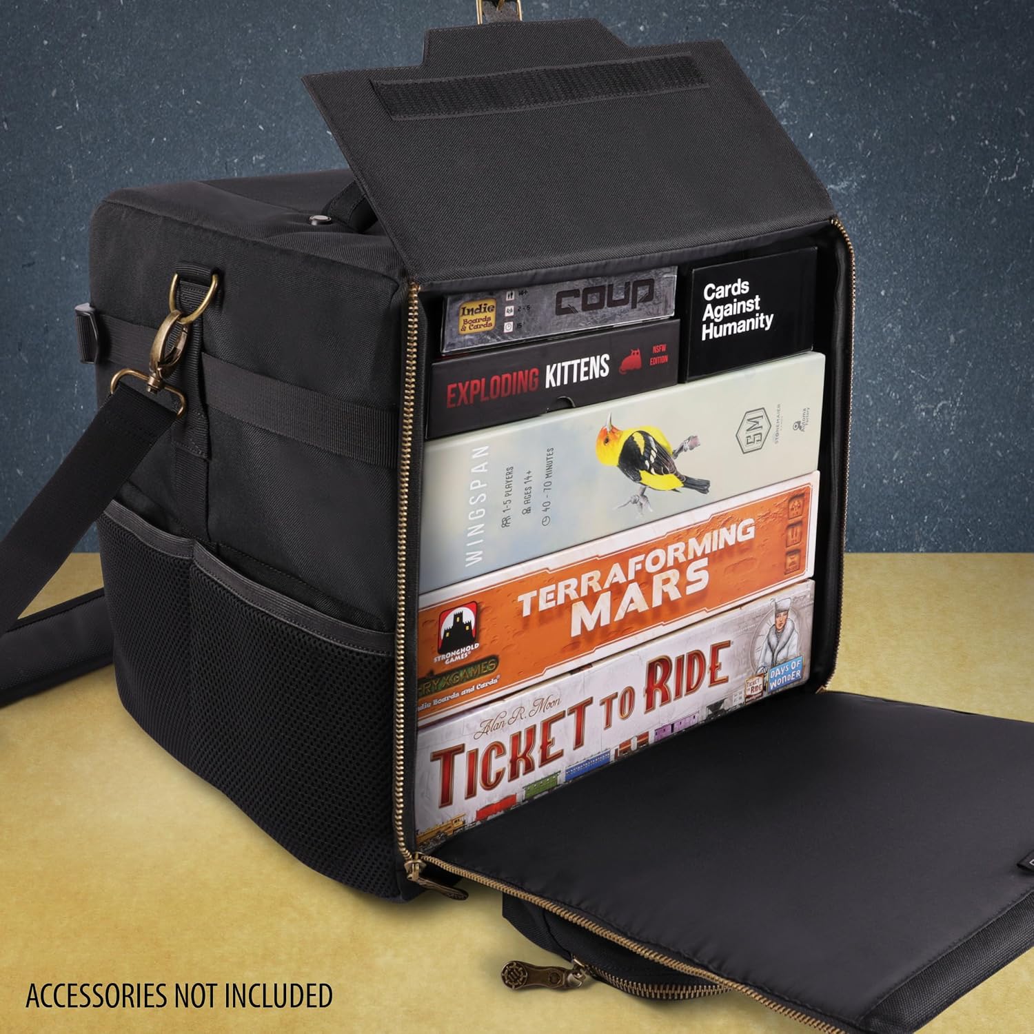 ENHANCE Board Game Shoulder Bag - Reinforced Board Game Storage with Padded Shoulder Strap and Accessories Pockets for Dice, Cards, More - Carrier Protects Tabletop Adventures - Image 4