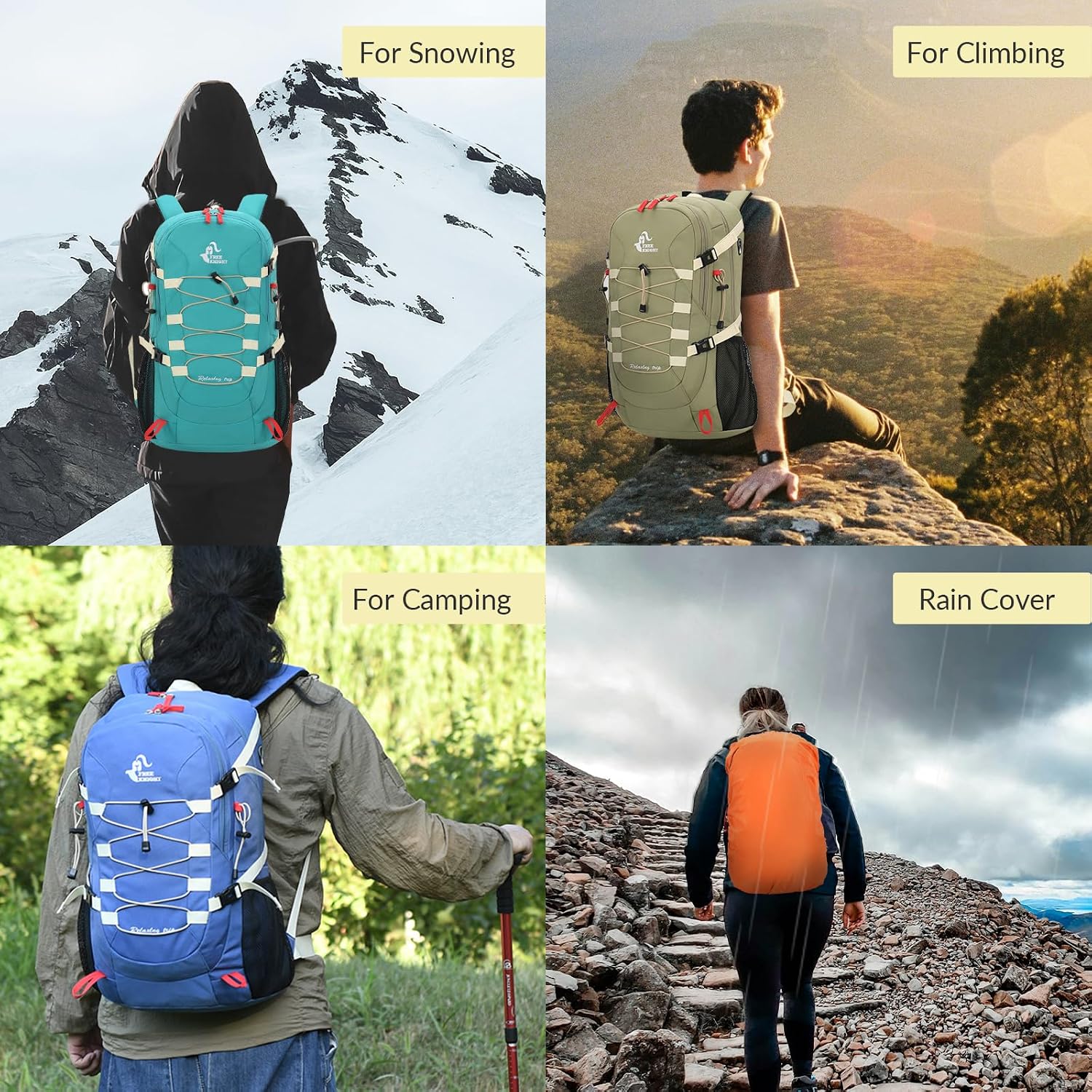 Bseash 40L Waterproof Hiking Backpack with Rain Cover, Outdoor Sport Travel Bag Daypack for Camping Climbing Skiing Cycling (Milk Green) - Image 7